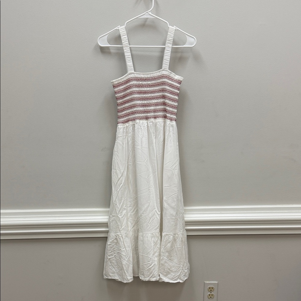 Wishlist White Pink Striped Casual Ruched Pocketed Dress Sz Small!